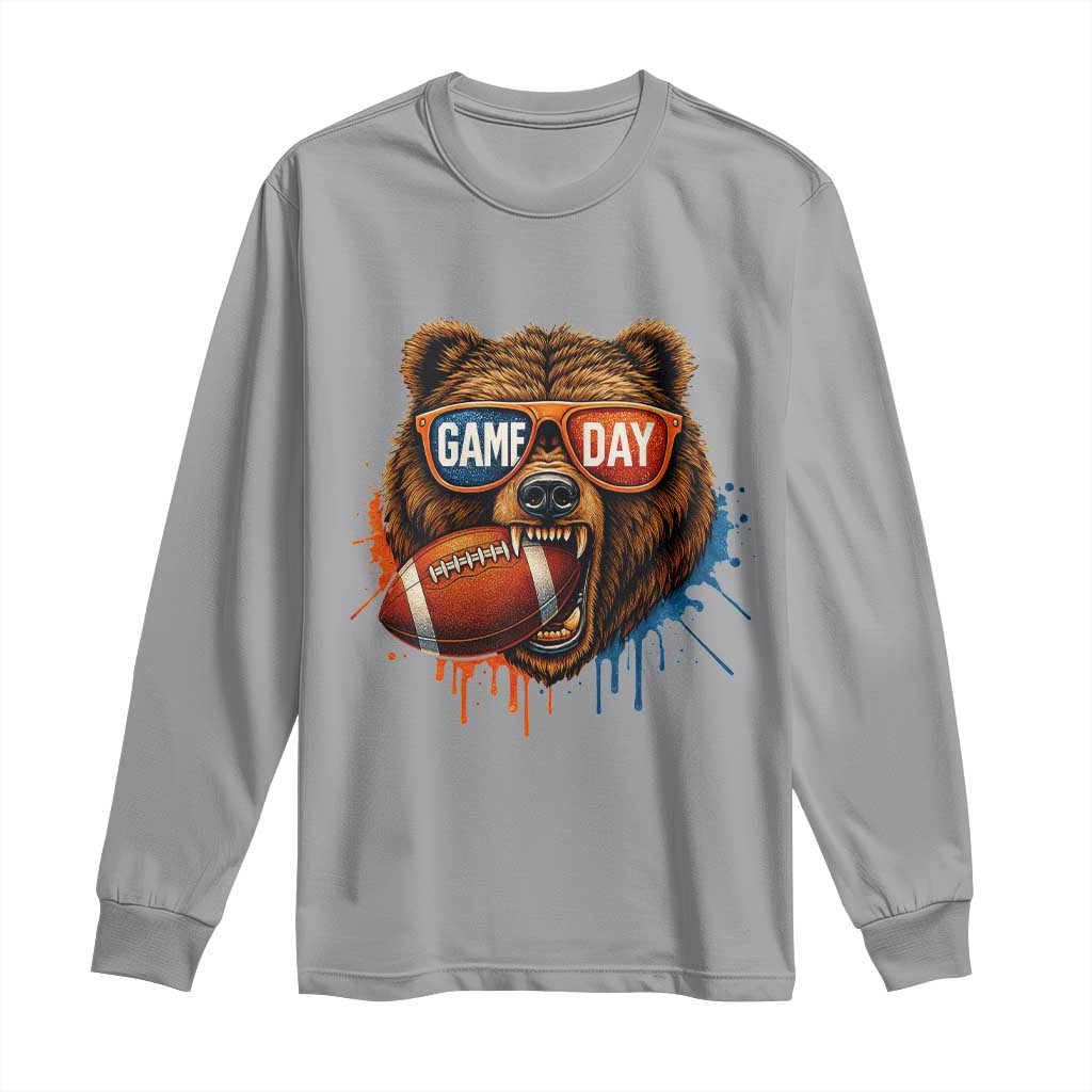 Cool Game Day Bear Graphic Long Sleeve Shirt Bold Football Fan Dripping Paint TS02 Sport Gray Print Your Wear