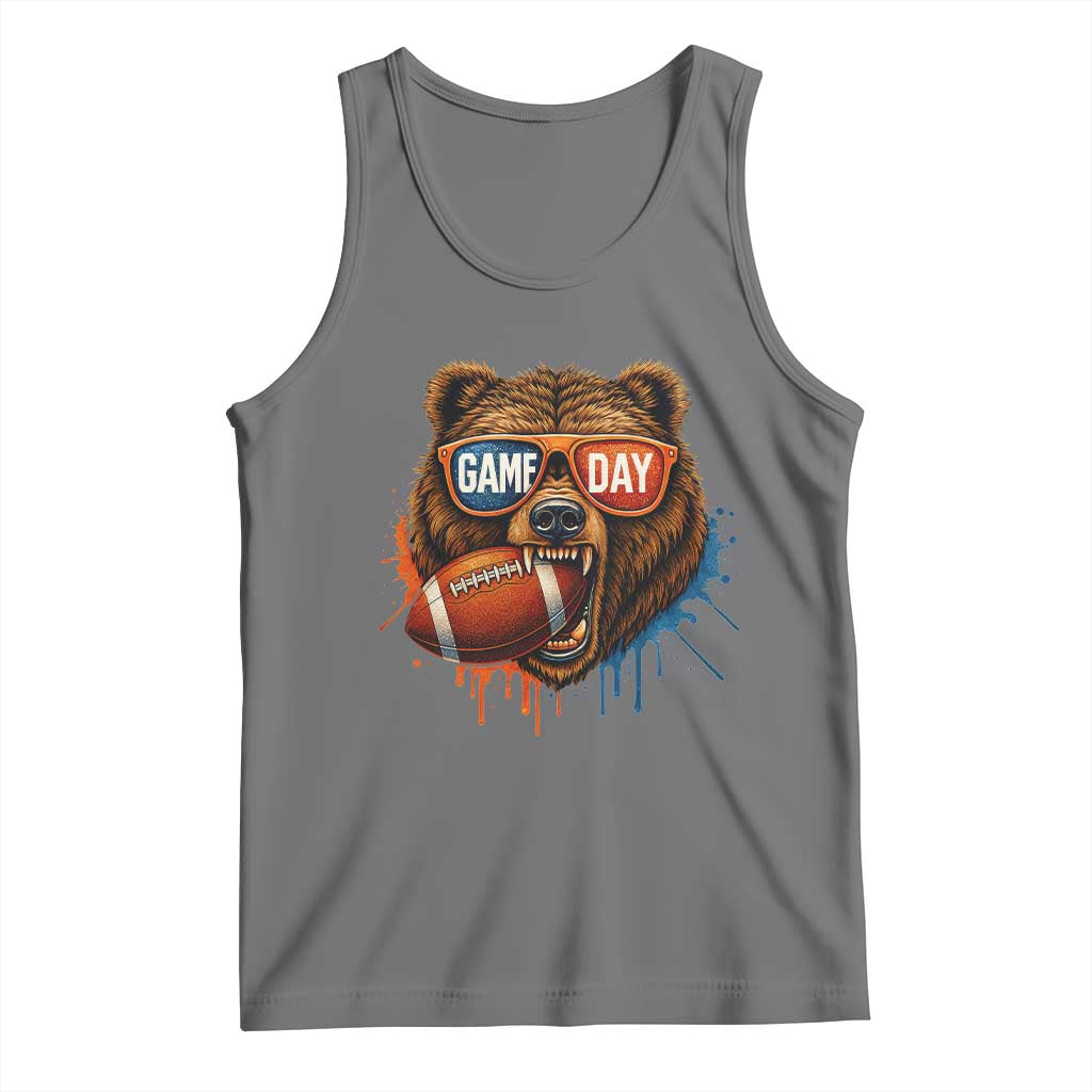 Cool Game Day Bear Graphic Tank Top Bold Football Fan Dripping Paint TS02 Black Heather Print Your Wear