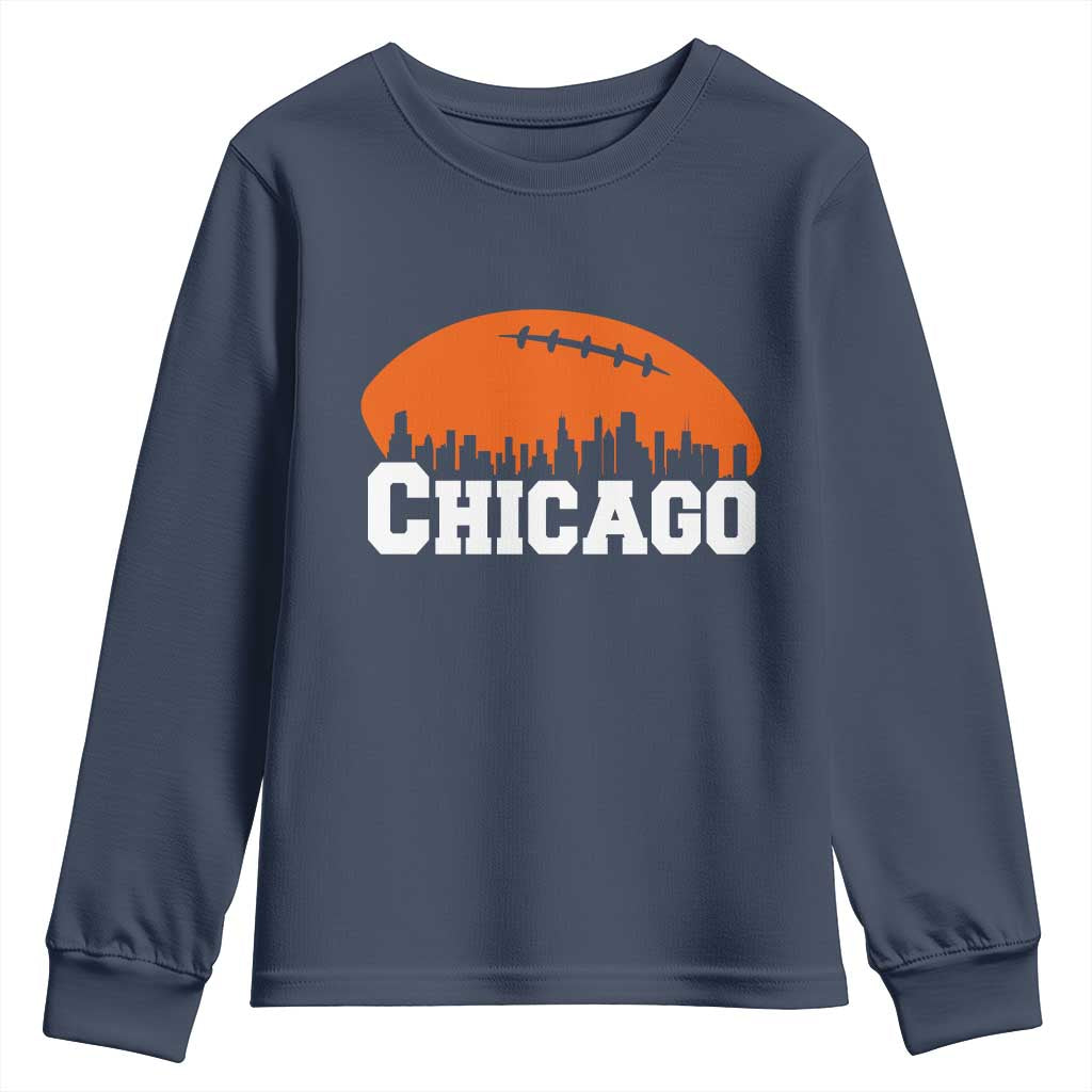 Chicago Skyline Football Graphic Youth Sweatshirt Bold Windy City Fan Art for Game Days TS02 Navy Print Your Wear