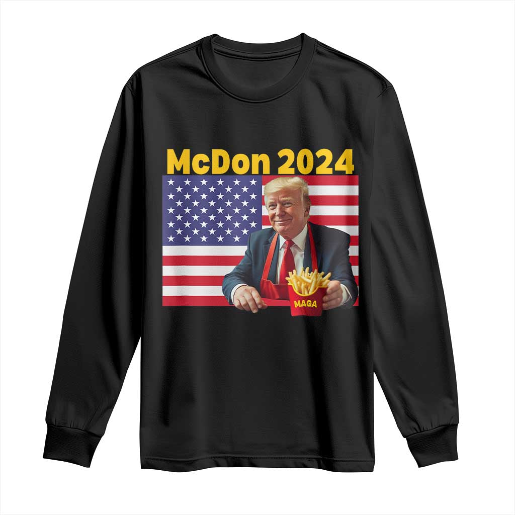 Funny Trump French Fries Long Sleeve Shirt McDon 2024 Cooking Fry American Flag TS02 Black Print Your Wear