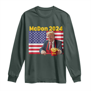 Funny Trump French Fries Long Sleeve Shirt McDon 2024 Cooking Fry American Flag TS02 Dark Forest Green Print Your Wear