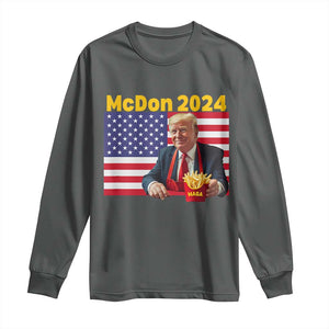 Funny Trump French Fries Long Sleeve Shirt McDon 2024 Cooking Fry American Flag TS02 Dark Heather Print Your Wear