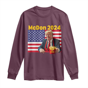 Funny Trump French Fries Long Sleeve Shirt McDon 2024 Cooking Fry American Flag TS02 Maroon Print Your Wear