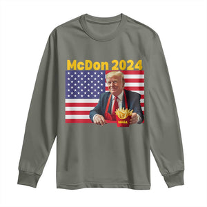 Funny Trump French Fries Long Sleeve Shirt McDon 2024 Cooking Fry American Flag TS02 Military Green Print Your Wear