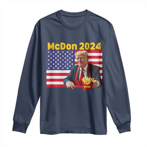 Funny Trump French Fries Long Sleeve Shirt McDon 2024 Cooking Fry American Flag TS02 Navy Print Your Wear