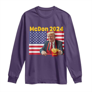 Funny Trump French Fries Long Sleeve Shirt McDon 2024 Cooking Fry American Flag TS02 Purple Print Your Wear