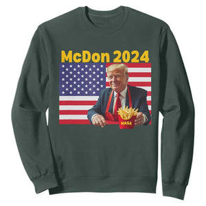 Funny Trump French Fries Sweatshirt McDon 2024 Cooking Fry American Flag TS02 Dark Forest Green Print Your Wear