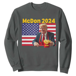 Funny Trump French Fries Sweatshirt McDon 2024 Cooking Fry American Flag TS02 Dark Heather Print Your Wear