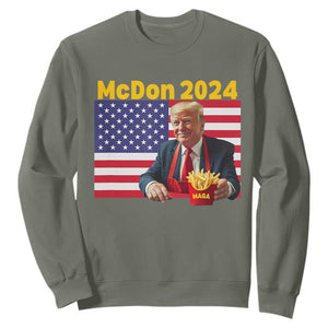 Funny Trump French Fries Sweatshirt McDon 2024 Cooking Fry American Flag TS02 Military Green Print Your Wear