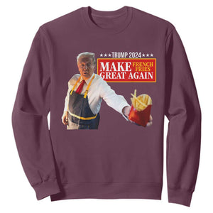 Funny Trump Fry 2024 Sweatshirt Make French Fries Great Again TS02 Maroon Print Your Wear