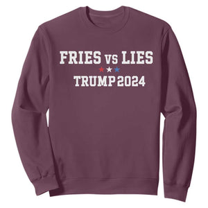 Funny Trump French Fry Sweatshirt Fries vs Lies 2024 TS02 Maroon Print Your Wear