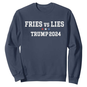 Funny Trump French Fry Sweatshirt Fries vs Lies 2024 TS02 Navy Print Your Wear