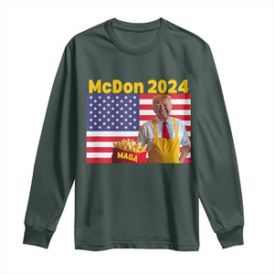 Funny Trump French Fries Long Sleeve Shirt McDon 2024 American Flag Cooking Fry TS02 Dark Forest Green Print Your Wear