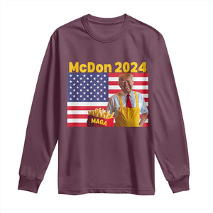 Funny Trump French Fries Long Sleeve Shirt McDon 2024 American Flag Cooking Fry TS02 Maroon Print Your Wear