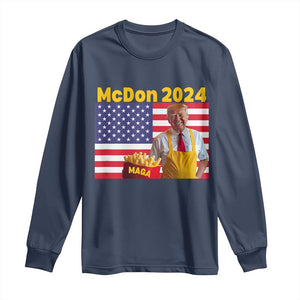 Funny Trump French Fries Long Sleeve Shirt McDon 2024 American Flag Cooking Fry TS02 Navy Print Your Wear