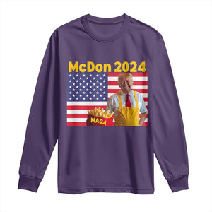 Funny Trump French Fries Long Sleeve Shirt McDon 2024 American Flag Cooking Fry TS02 Purple Print Your Wear