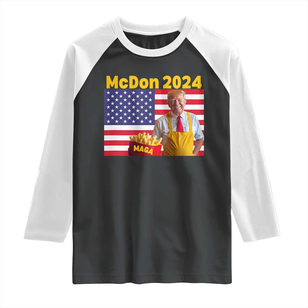 Funny Trump French Fries Raglan Shirt McDon 2024 American Flag Cooking Fry TS02 Black White Print Your Wear