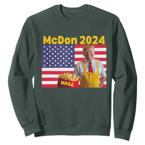 Funny Trump French Fries Sweatshirt McDon 2024 American Flag Cooking Fry TS02 Dark Forest Green Print Your Wear