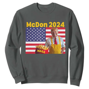 Funny Trump French Fries Sweatshirt McDon 2024 American Flag Cooking Fry TS02 Dark Heather Print Your Wear