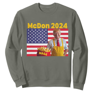 Funny Trump French Fries Sweatshirt McDon 2024 American Flag Cooking Fry TS02 Military Green Print Your Wear