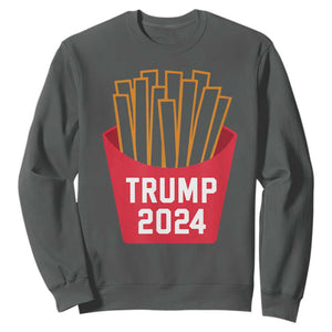 Funny Trump 2024 French Fries Sweatshirt Fast Food Lover TS02 Dark Heather Print Your Wear