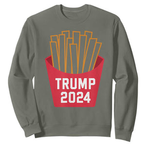 Funny Trump 2024 French Fries Sweatshirt Fast Food Lover TS02 Military Green Print Your Wear