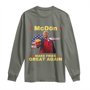 Funny Trump Friend Fry Long Sleeve Shirt McDon 2024 Make Fries Great Again TS02 Military Green Print Your Wear