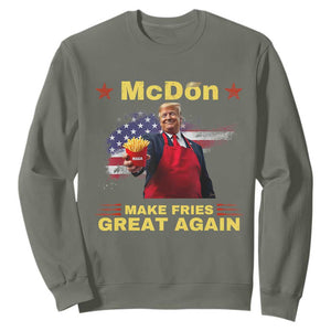 Funny Trump Friend Fry Sweatshirt McDon 2024 Make Fries Great Again TS02 Military Green Print Your Wear