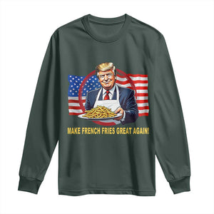 Funny Trump Fry 2024 Long Sleeve Shirt Make French Fries Great Again American Flag TS02 Dark Forest Green Print Your Wear