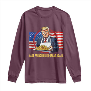 Funny Trump Fry 2024 Long Sleeve Shirt Make French Fries Great Again American Flag TS02 Maroon Print Your Wear