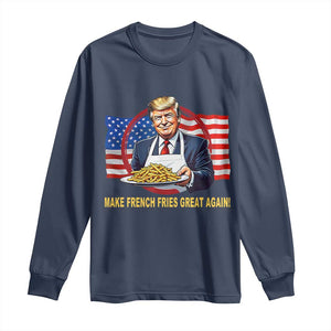 Funny Trump Fry 2024 Long Sleeve Shirt Make French Fries Great Again American Flag TS02 Navy Print Your Wear