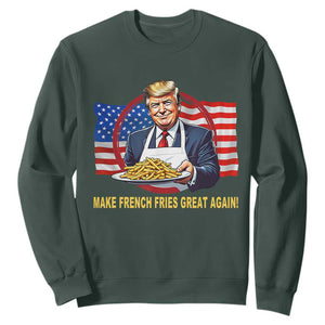 Funny Trump Fry 2024 Sweatshirt Make French Fries Great Again American Flag TS02 Dark Forest Green Print Your Wear