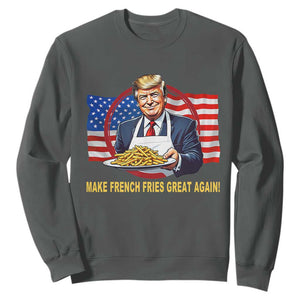 Funny Trump Fry 2024 Sweatshirt Make French Fries Great Again American Flag TS02 Dark Heather Print Your Wear