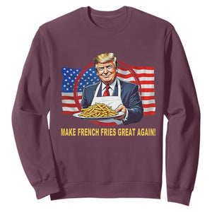 Funny Trump Fry 2024 Sweatshirt Make French Fries Great Again American Flag TS02 Maroon Print Your Wear