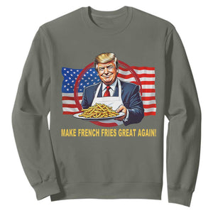 Funny Trump Fry 2024 Sweatshirt Make French Fries Great Again American Flag TS02 Military Green Print Your Wear