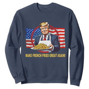 Funny Trump Fry 2024 Sweatshirt Make French Fries Great Again American Flag TS02 Navy Print Your Wear