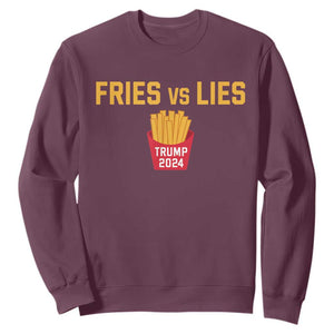 Funny Trump French Fry 2024 Sweatshirt Fries vs Lies TS02 Maroon Print Your Wear