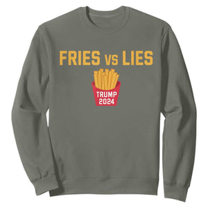 Funny Trump French Fry 2024 Sweatshirt Fries vs Lies TS02 Military Green Print Your Wear