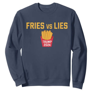 Funny Trump French Fry 2024 Sweatshirt Fries vs Lies TS02 Navy Print Your Wear