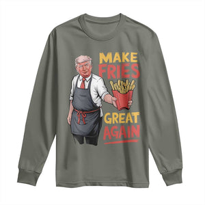 Funny Trump Fry 2024 Long Sleeve Shirt Make Fries Great Again TS02 Military Green Print Your Wear