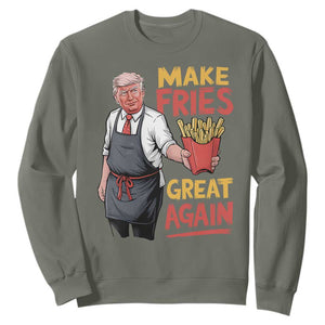 Funny Trump Fry 2024 Sweatshirt Make Fries Great Again TS02 Military Green Print Your Wear