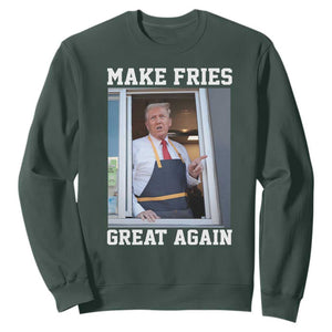 Funny Trump Serving Fry Sweatshirt Make Fries Great Again Donald Trump 2024 TS02 Dark Forest Green Print Your Wear