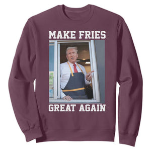 Funny Trump Serving Fry Sweatshirt Make Fries Great Again Donald Trump 2024 TS02 Maroon Print Your Wear