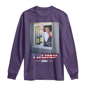 Funny Trump Serving Fry 2024 Long Sleeve Shirt Works Drive-thru Serving French Fries TS02 Purple Print Your Wear