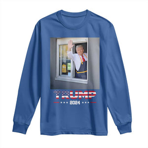 Funny Trump Serving Fry 2024 Long Sleeve Shirt Works Drive-thru Serving French Fries TS02 Royal Blue Print Your Wear