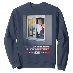 Funny Trump Serving Fry 2024 Sweatshirt Works Drive-thru Serving French Fries TS02 Navy Print Your Wear