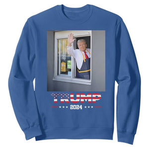 Funny Trump Serving Fry 2024 Sweatshirt Works Drive-thru Serving French Fries TS02 Royal Blue Print Your Wear