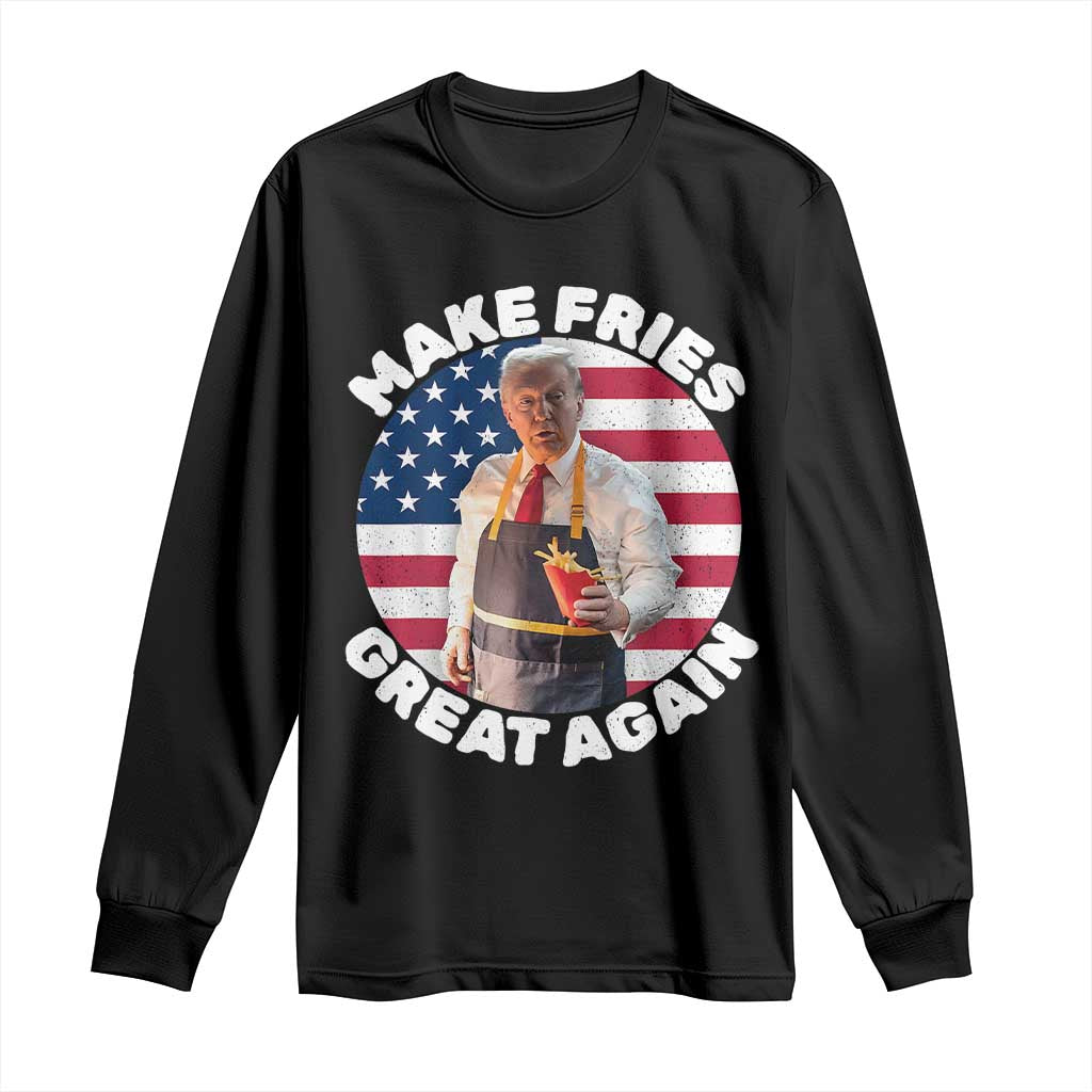 Funny Trump Fry 2024 Long Sleeve Shirt Make Fries Great Again American Flag TS02 Black Print Your Wear