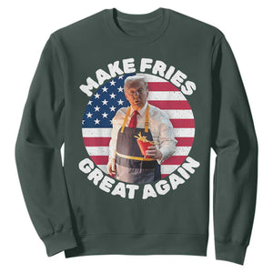 Funny Trump Fry 2024 Sweatshirt Make Fries Great Again American Flag TS02 Dark Forest Green Print Your Wear