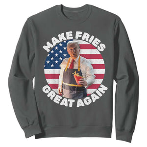 Funny Trump Fry 2024 Sweatshirt Make Fries Great Again American Flag TS02 Dark Heather Print Your Wear